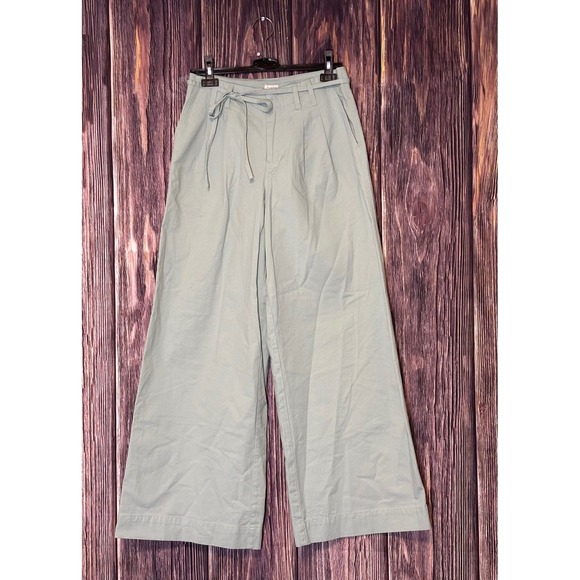 a new day Pants - A New Day Cropped Pants Womens 4 Light Blue Wide Leg Drawstring Waist Pockets